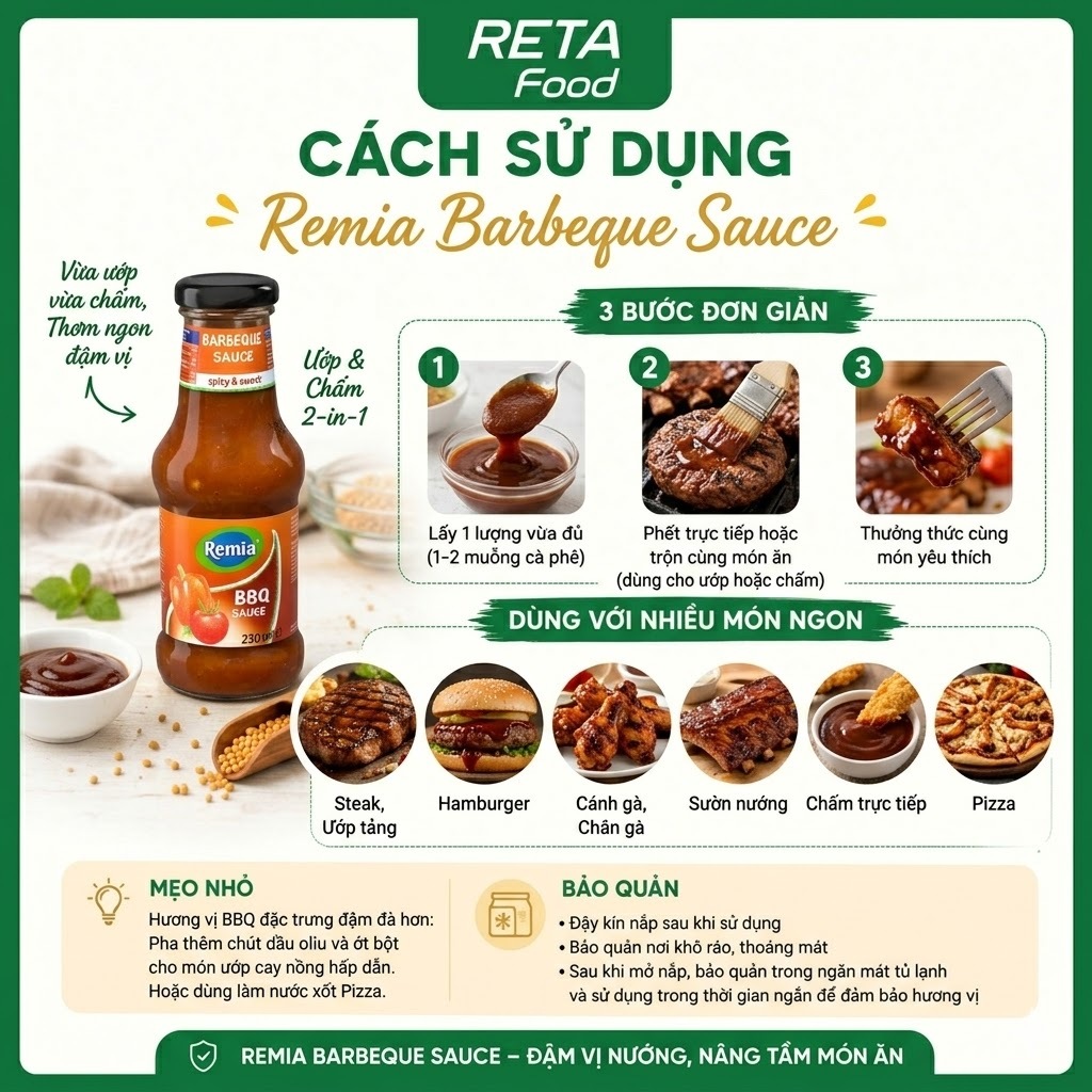 Sốt BBQ Remia Hương Khói 250ml - Sốt Chấm & Ướp BBQThịt Nướng Đậm Đà - Dùng Cho Gà, Sườn, Hải Sản - Nhập Khẩu Hà Lan