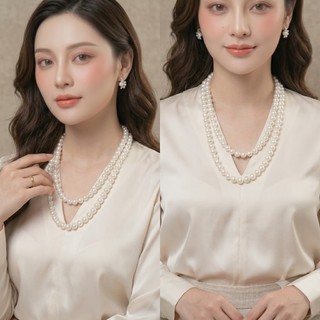 [ DAISYN ] N660 vòng cổ áo ngũ thân, dây chuyền áo tấc, dây chuyền cổ phục 2 ngọc trai nhân tạo 12mm sang trọng