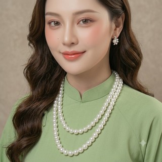 [ DAISYN ] N660 vòng cổ áo ngũ thân, dây chuyền áo tấc, dây chuyền cổ phục 2 ngọc trai nhân tạo 12mm sang trọng