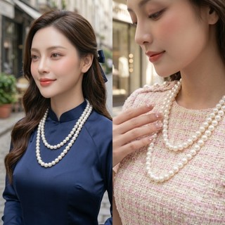 [ DAISYN ] N660 vòng cổ áo ngũ thân, dây chuyền áo tấc, dây chuyền cổ phục 2 ngọc trai nhân tạo 12mm sang trọng