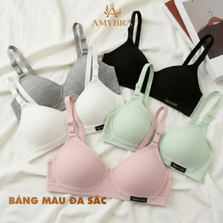 Áo Ngực Nữ AMYBRA Cotton Gân Mềm Mịn Thấm Hút, Áo Lót Nữ Không Gọng Mút Mỏng Êm Ái A554