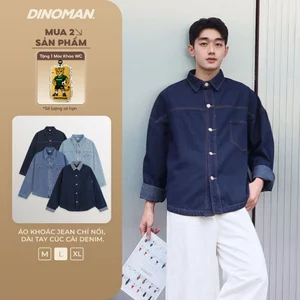 Áo Khoác Jean Cúc Cài DINOMAN Dài Tay Chỉ Nổi Jean Mềm Cao Cấp Đứng Form Trẻ Trung Năng Động SM023
