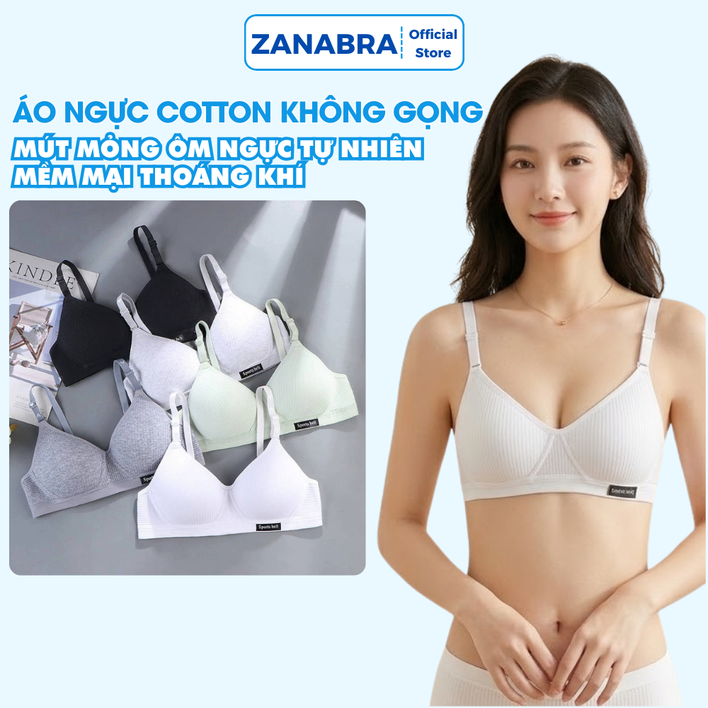 Áo Ngực Không Gọng Cotton Đũi - Áo Lót Nữ Mút Mỏng Bản To 3 Nấc Cài, Ôm Ngực ZANABRA A554