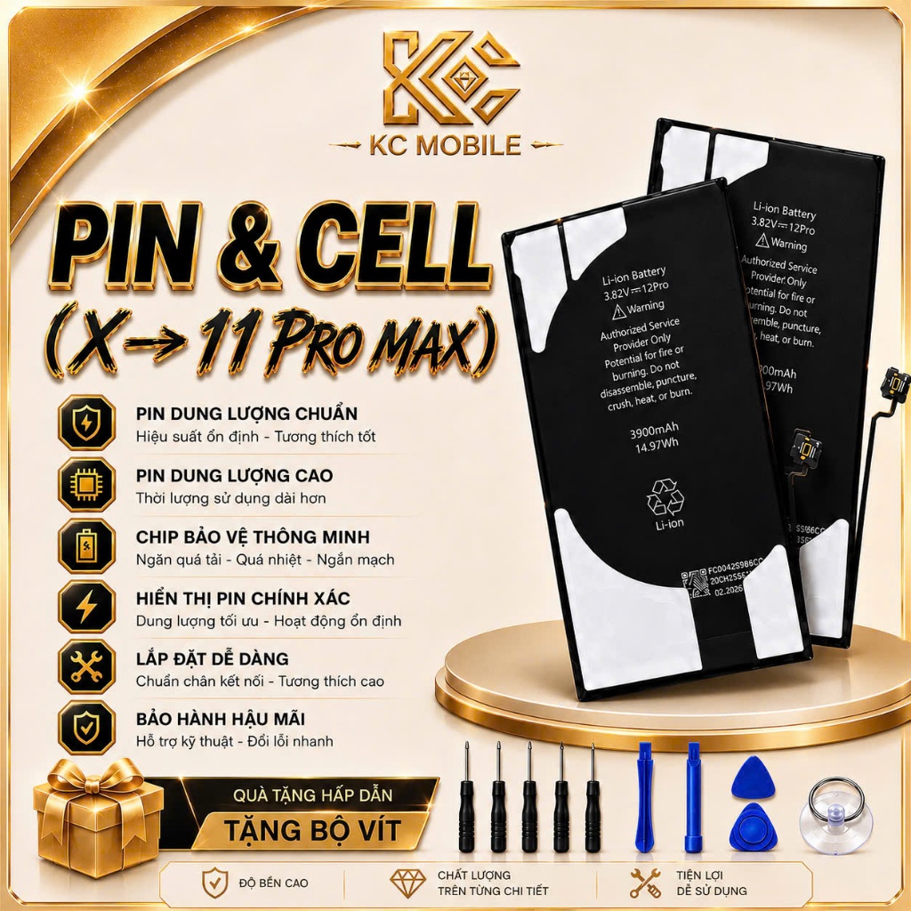 Pin Dung Lượng Chuẩn/ Cao & Cell Pin Cho X / XS / XS Max / XR / 11 / 11 Pro / 11 Pro Max - BH 12 Tháng