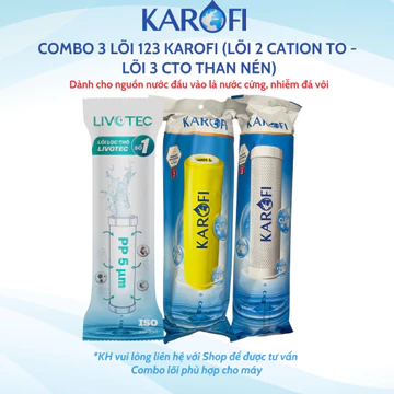 Combo 3 Lõi Lọc Nước 123 Karofi (Lõi 2 Cation To - Lõi 3 CTO Lưới) Chuyên Dùng Cho Nước Giếng Nước Cứng Hoặc Nhiễm Mặn