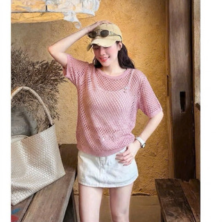 LT - Áo len lưới cộc tay kèm áo lót trong tặng kèm tag đá cài ngực free size 1817