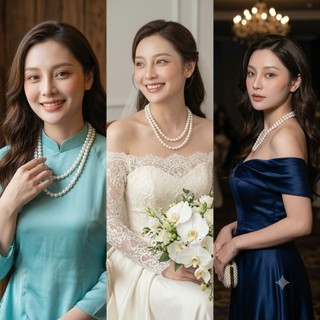 [ DAISYN ] N660 vòng cổ áo ngũ thân, dây chuyền áo tấc, dây chuyền cổ phục 2 ngọc trai nhân tạo 12mm sang trọng