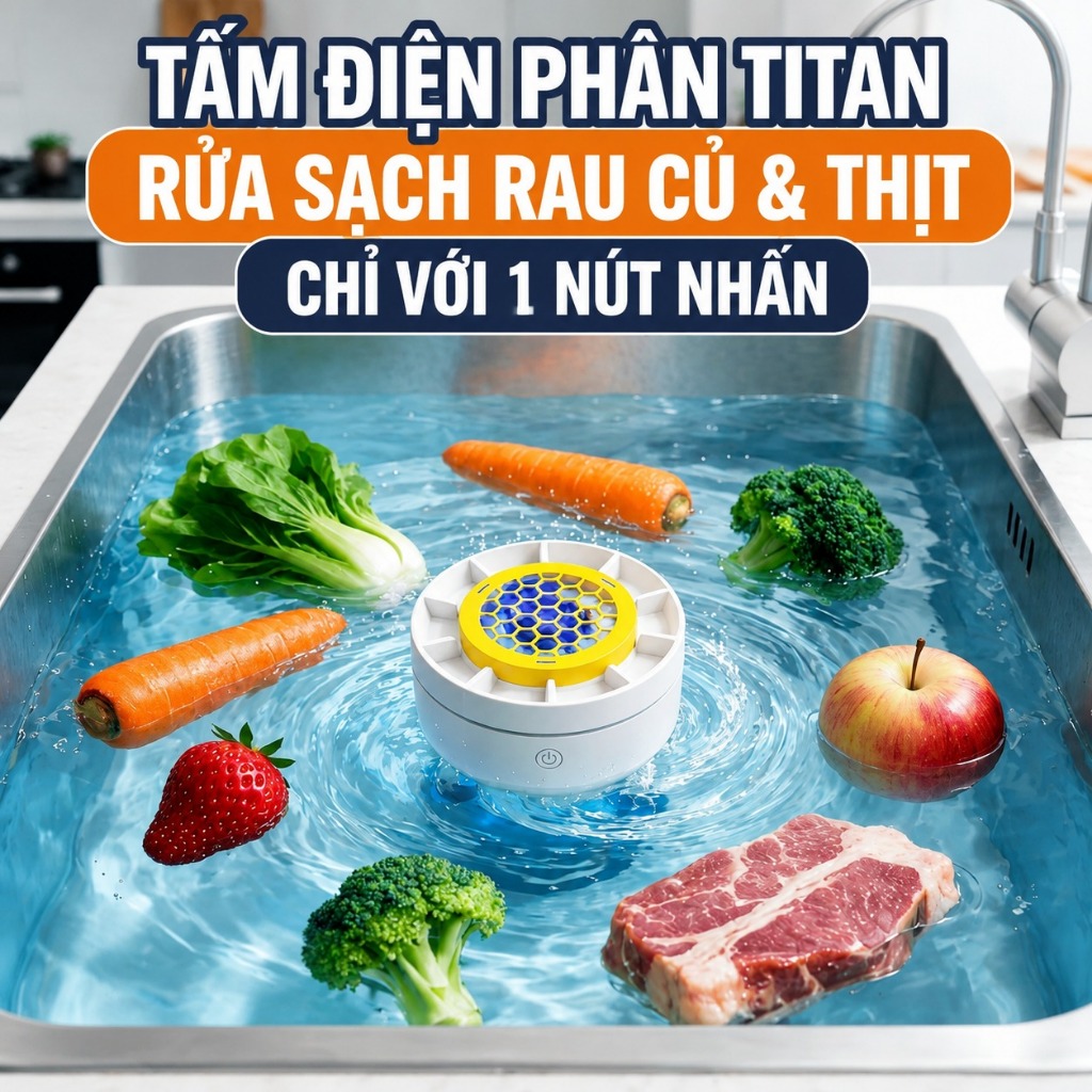 Máy lọc thực phẩm Titan khử 99.99% khuẩn & thuốc trừ sâu, an toàn cho bà bầu trẻ em Sạc Từ Tính Chống Thấm IPX7 Đa Năng