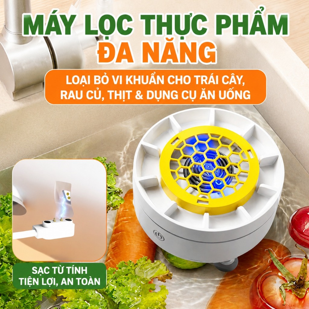 Máy lọc thực phẩm Titan khử 99.99% khuẩn & thuốc trừ sâu, an toàn cho bà bầu trẻ em Sạc Từ Tính Chống Thấm IPX7 Đa Năng