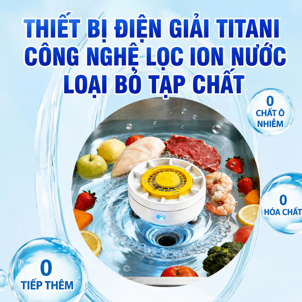 Máy lọc thực phẩm Titan khử 99.99% khuẩn & thuốc trừ sâu, an toàn cho bà bầu trẻ em Sạc Từ Tính Chống Thấm IPX7 Đa Năng