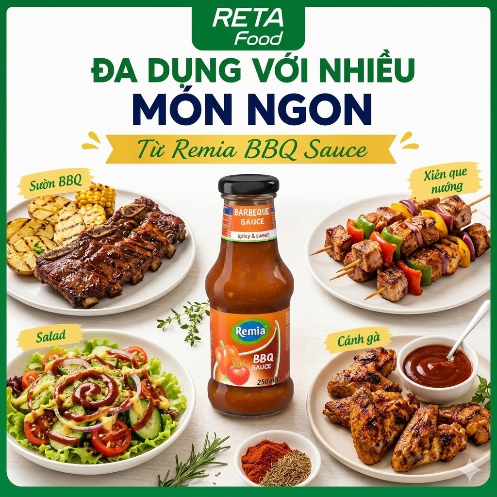 Sốt BBQ Remia Hương Khói 250ml - Sốt Chấm & Ướp BBQThịt Nướng Đậm Đà - Dùng Cho Gà, Sườn, Hải Sản - Nhập Khẩu Hà Lan