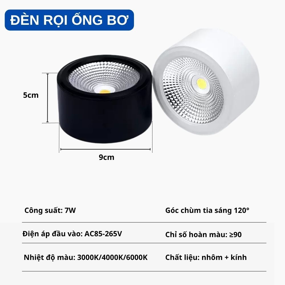 Đèn Ống Bơ Ốp Trần, Đèn led Ống Bơ 7W, 12W 3 Màu ánh sáng, Đèn hành lang, Bảo hành 3 năm