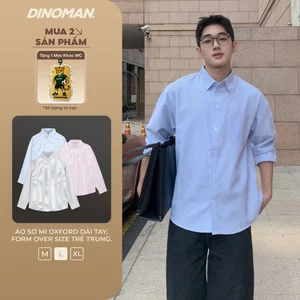 Áo Sơ Mi Oxford Kẻ Sọc Dài Tay Unisex DINOMAN Form Oversize Trẻ Trung Năng Động Chất Liệu Thoáng Mát SM01-3