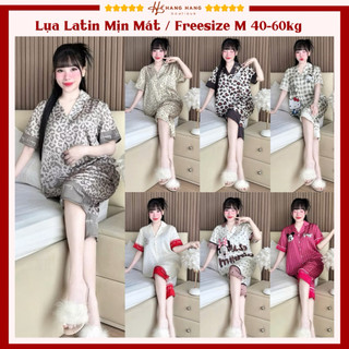 Đồ ngủ nữ 40-60kg, pijama lửng ngắn cộc tay lụa latin mịn mát 60LC01, đồ bộ nữ đồ mặc nhà dễ thương sang chảnh