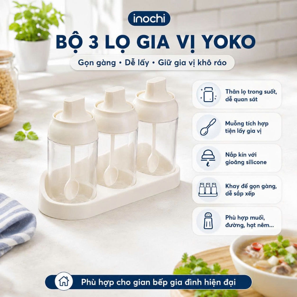 Bộ 2/3 Hộp Gia Vị Inochi Tritan Yoko: Sang Trọng, Tiện Lợi, An Toàn - Phong Cách Nhật Bản 🧂✨