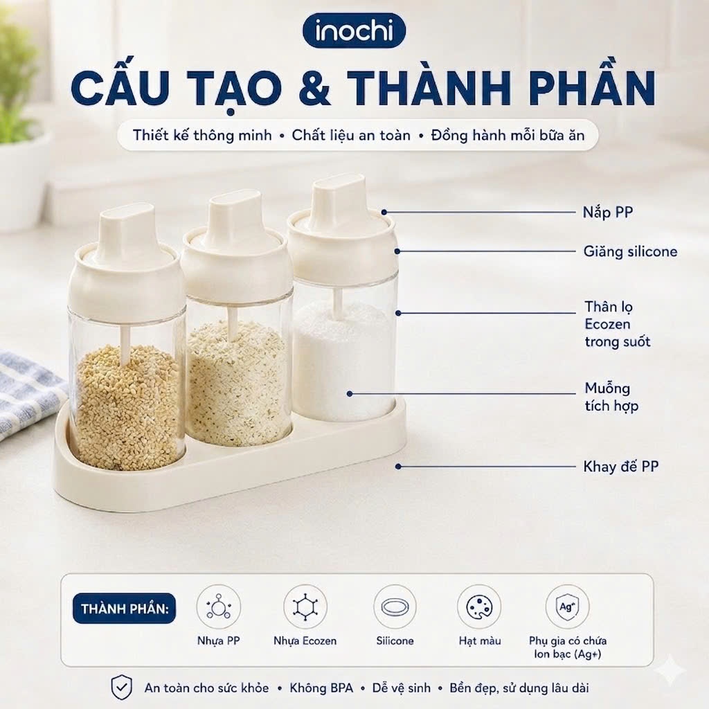 Bộ 2/3 Hộp Gia Vị Inochi Tritan Yoko: Sang Trọng, Tiện Lợi, An Toàn - Phong Cách Nhật Bản 🧂✨
