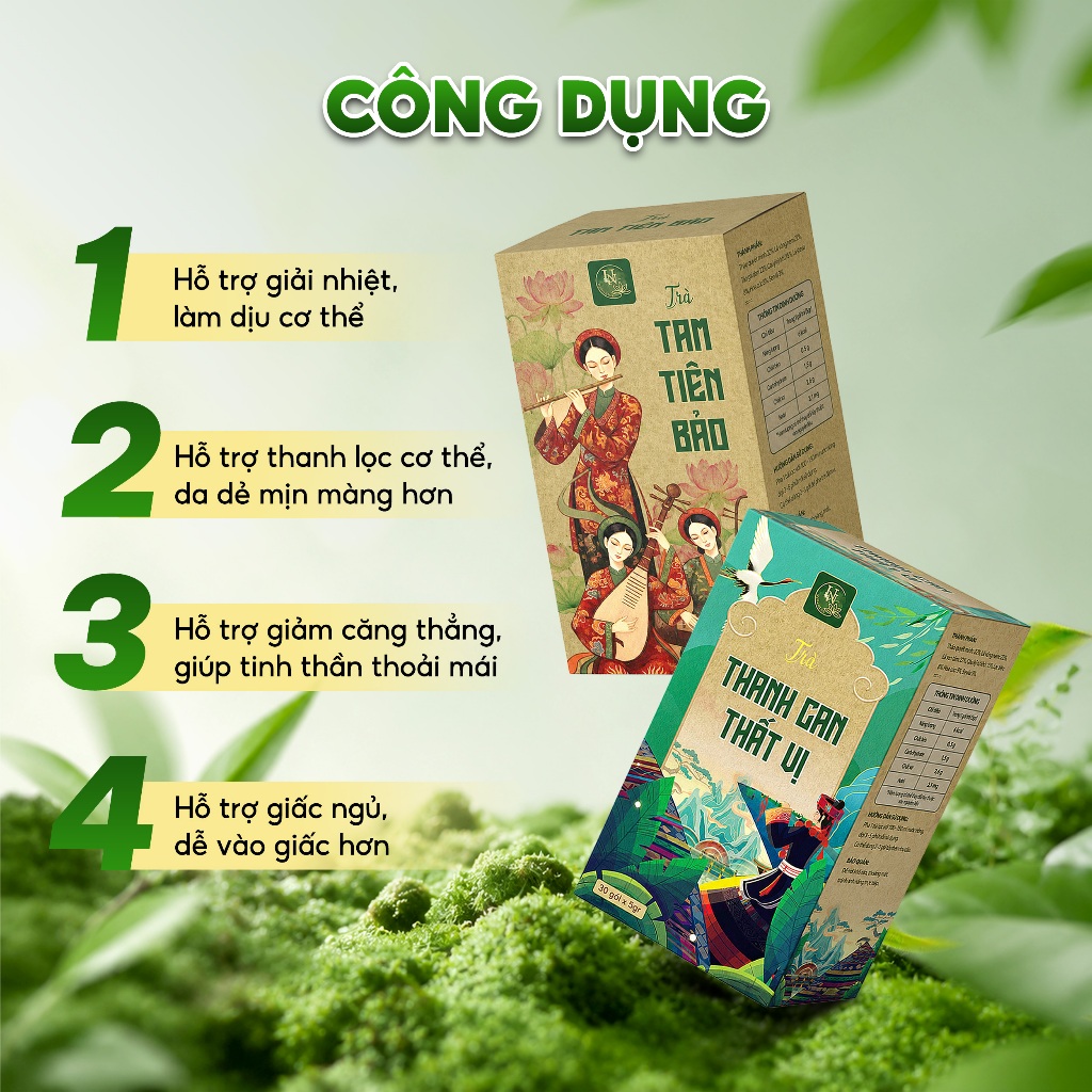 Combo 2 trà Uyên Nhiên Thanh Can Thất Vị + Tam Tiên Bảo hỗ trợ giải nhiệt uống ban ngày và buổi tối