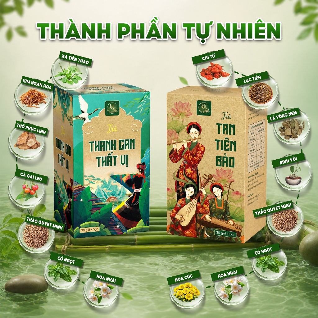 Combo 2 trà Uyên Nhiên Thanh Can Thất Vị + Tam Tiên Bảo hỗ trợ giải nhiệt uống ban ngày và buổi tối
