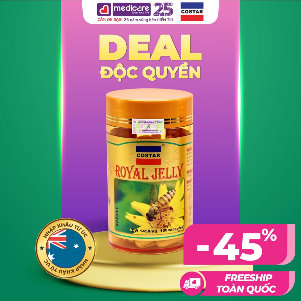 Viên uống COSTAR sữa ong chúa giúp tăng cường sức khỏe và làm đẹp da 1450mg 100 viên
