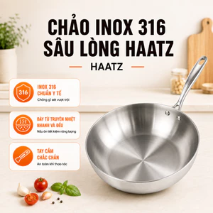 Bộ 3 Chảo Inox 316 Sâu Lòng Haatz 20/24/26cm Đáy Từ, Đa Năng, Bền Bỉ, Dùng Mọi Loại Bếp