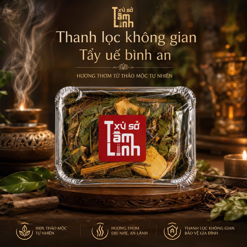 Thảo Dược Xông Nhà Xứ Sở Tâm Linh - Combo Tẩy Uế, Xả Xui, Nhập Trạch, Đốt Phong Long, Thu Hút Tài Lộc Có Sẵn Khay Đựng