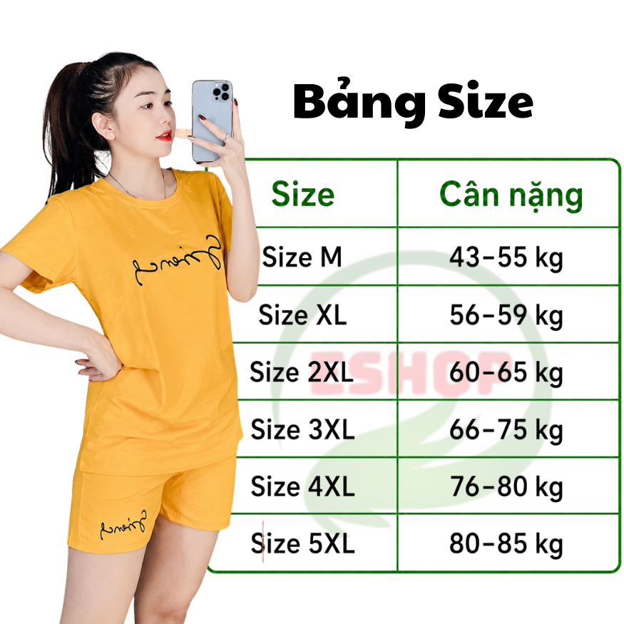 Đồ Bộ Nữ Mặc Nhà ESHOP Bigsize 43-85kg Thun Cotton Co Giãn, Áo Tay Ngắn Quần Đùi Mùa Hè