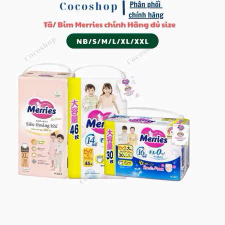 TÃ DÁN/ QUẦN MERRIES CHO BÉ SIZE NB76/ S70/ M56/ L54/ XL44 MIẾNG