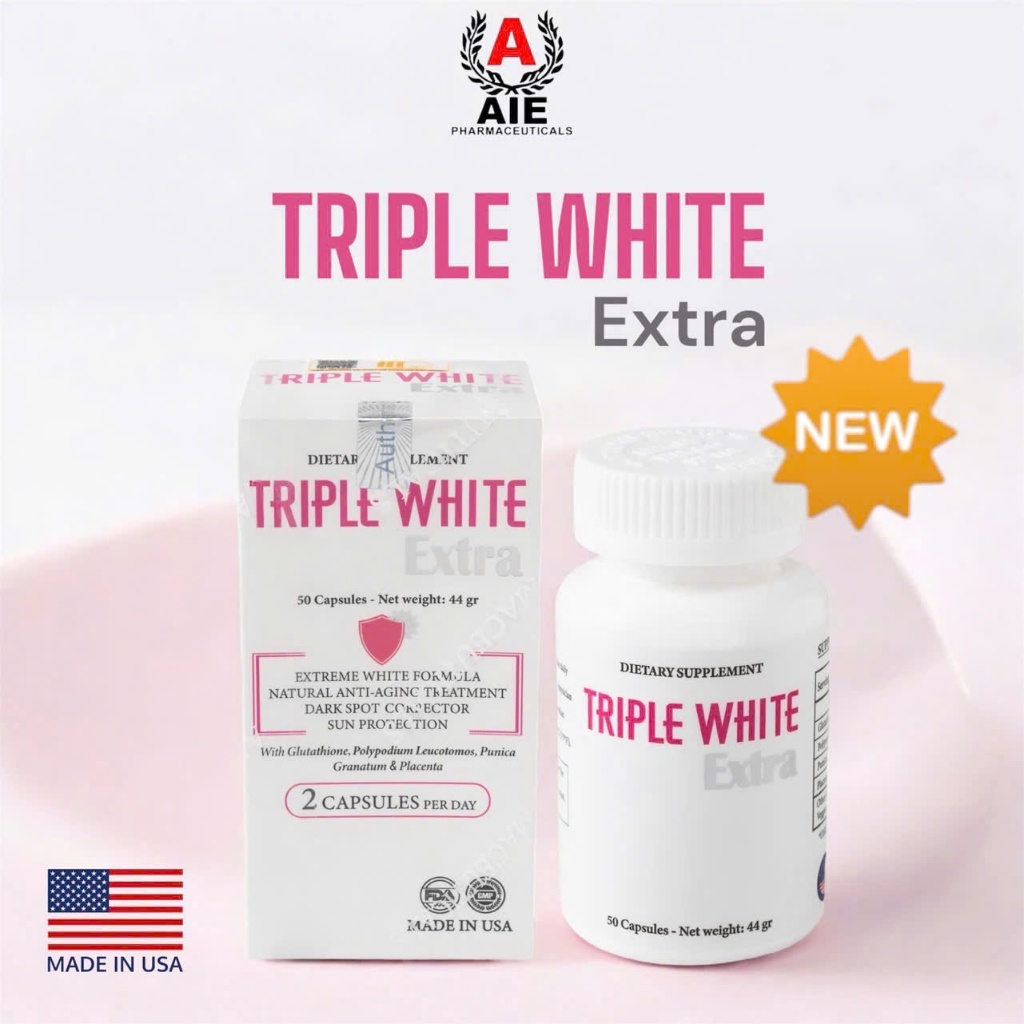 Viên Uống Triple White Extra Glutathione 12000mg Trắng Sáng Da Chống Nắng Giảm Thâm Sạm Nám Lão Hóa TRIPLEWHITE/VITAMI