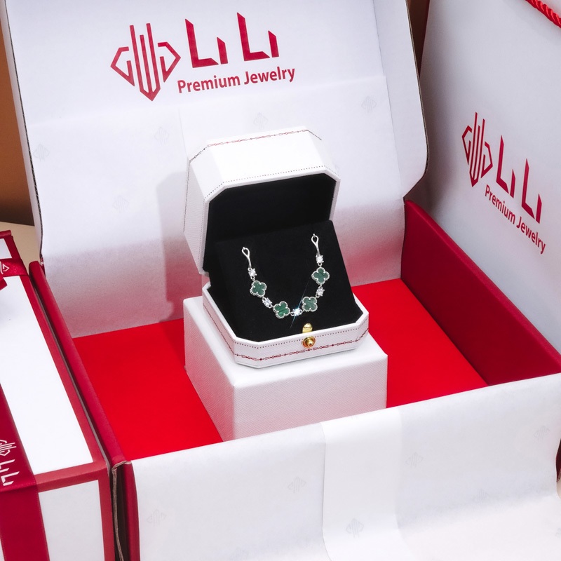 Lắc tay bạc nữ LiLi S999 đính đá CZ cao cấp hình cỏ 4 lá Julie LILI_096698