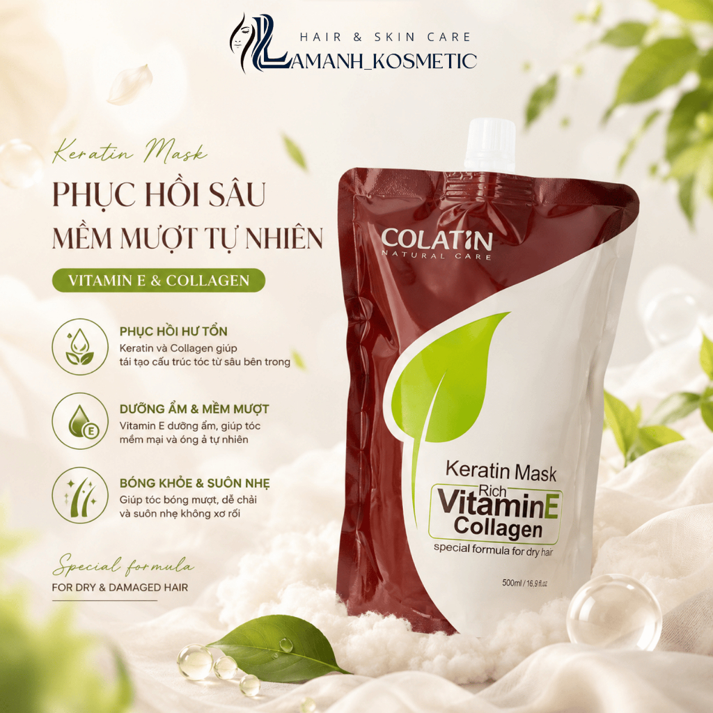Kem Ủ Tóc Colatin Keratin Mask Vitamin E 500ml | Dưỡng Tóc Mềm Mượt, Hỗ Trợ Phục Hồi Tóc Khô Xơ.