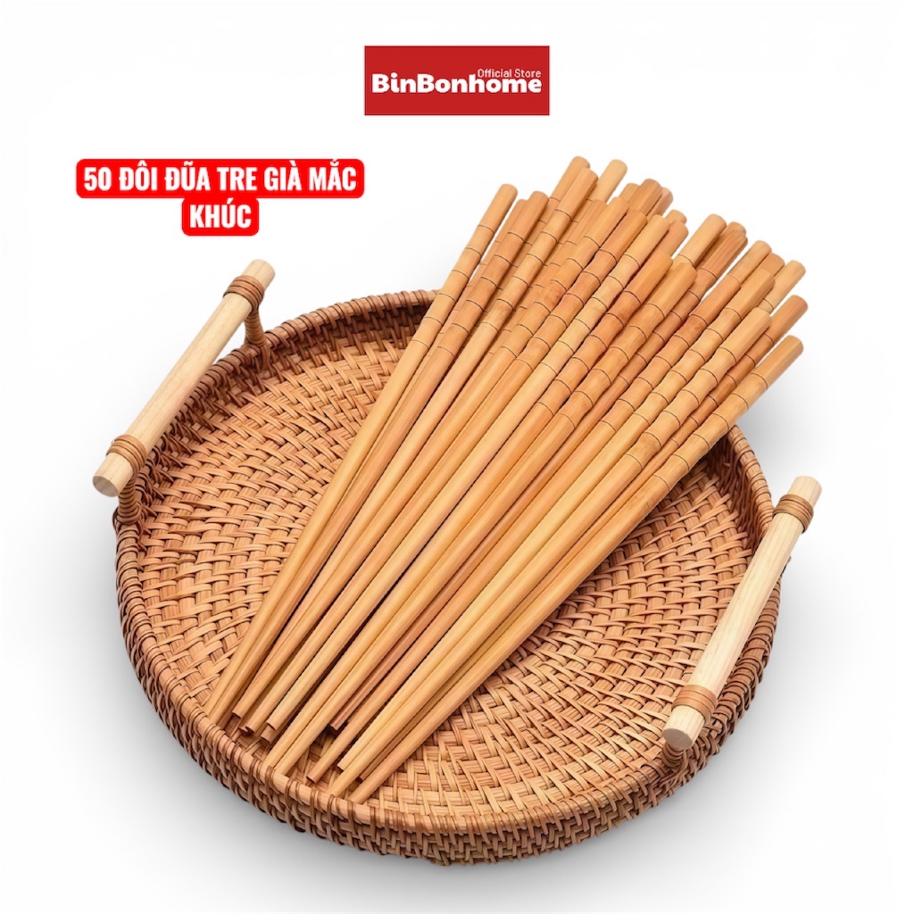 COMBO 50 ĐÔI Đũa Tre Già Khắc Đầu, Tre Gốc Tự Nhiên, Không Hoá Chất