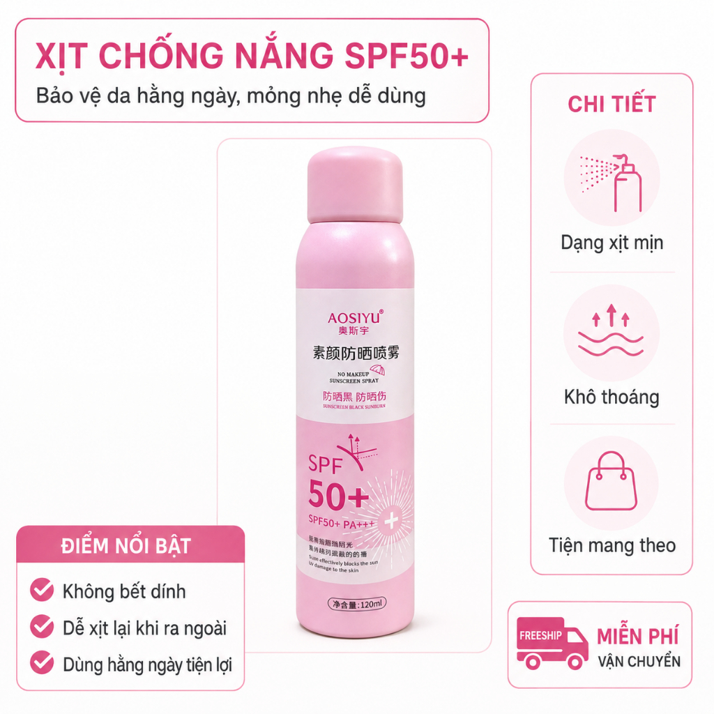 Kem chống nắng body dạng xịt SPF50, chống nước, chống mồ hôi, dùng cho mặt và cơ thể