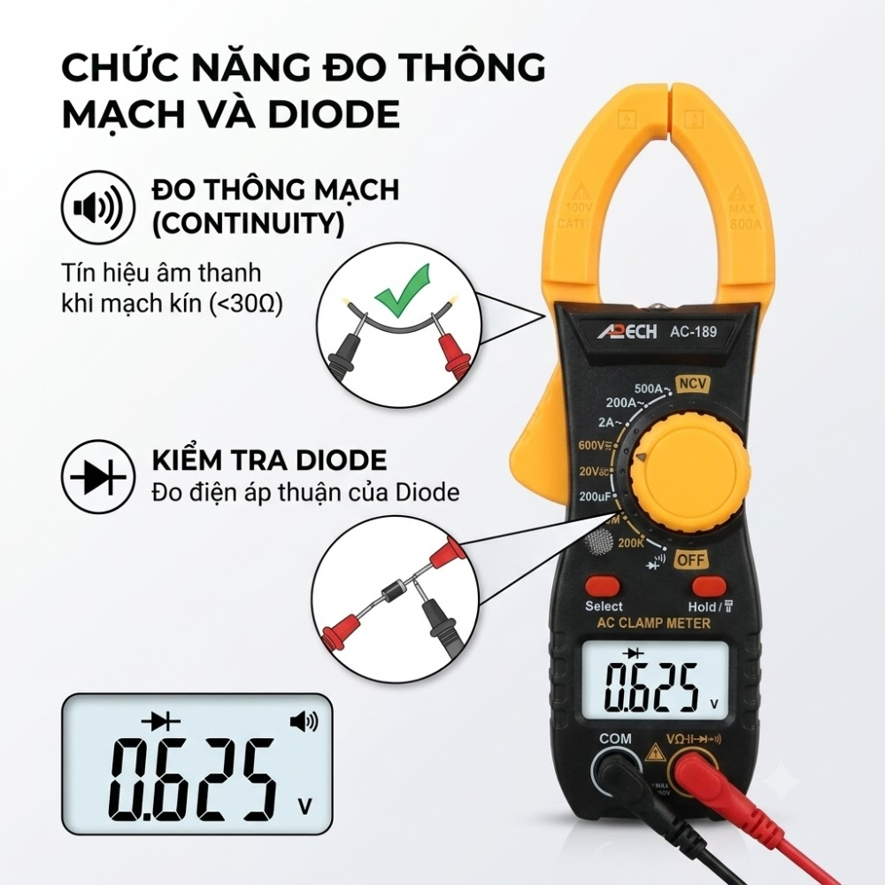 Ampe Kìm APECH AC189 Mini Bỏ Túi, Bền Bỉ Chính Xác - Anh Phát