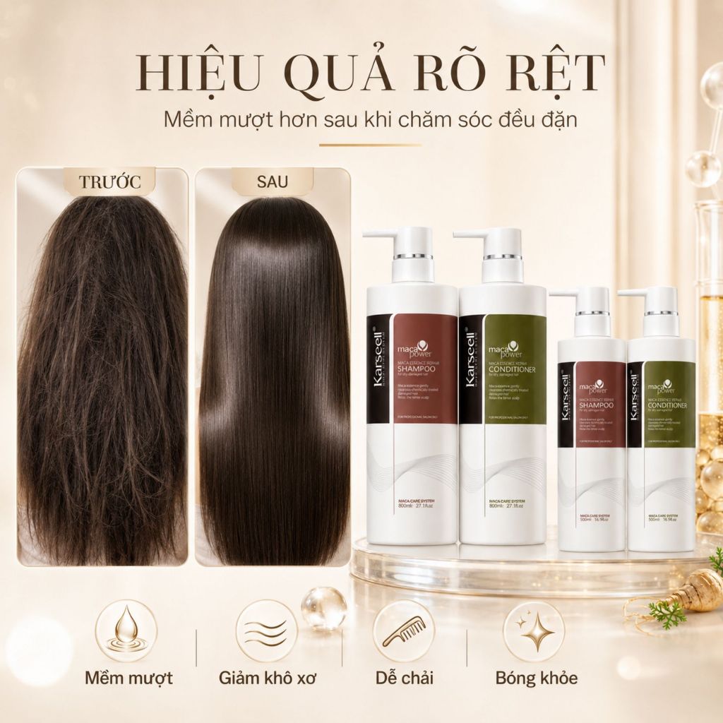 Combo Gội Xả Collagen KARSEELL Maca 500ml - 800ml Hỗ Trợ Phục Hồi Tóc Khô Xơ,Giảm Gãy Rụng, Mềm Mượt