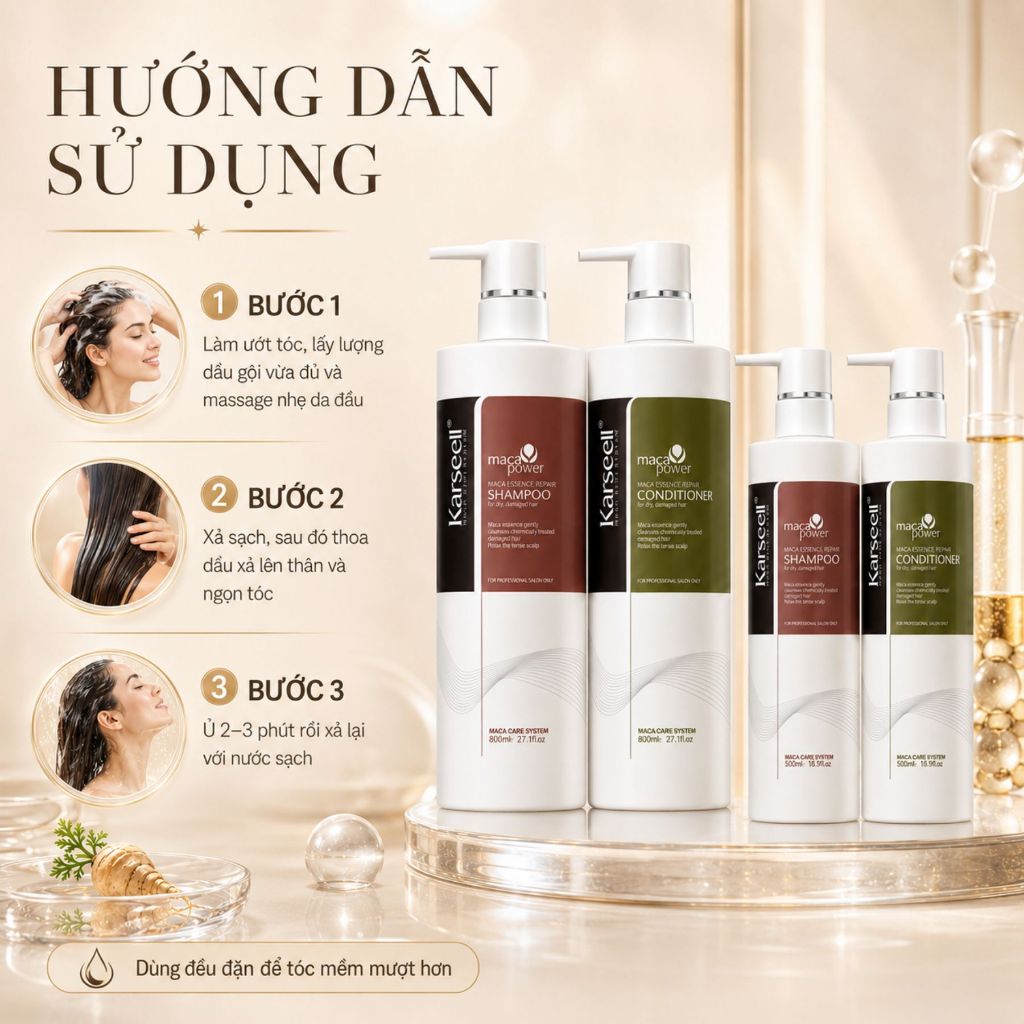 Combo Gội Xả Collagen KARSEELL Maca 500ml - 800ml Hỗ Trợ Phục Hồi Tóc Khô Xơ,Giảm Gãy Rụng, Mềm Mượt
