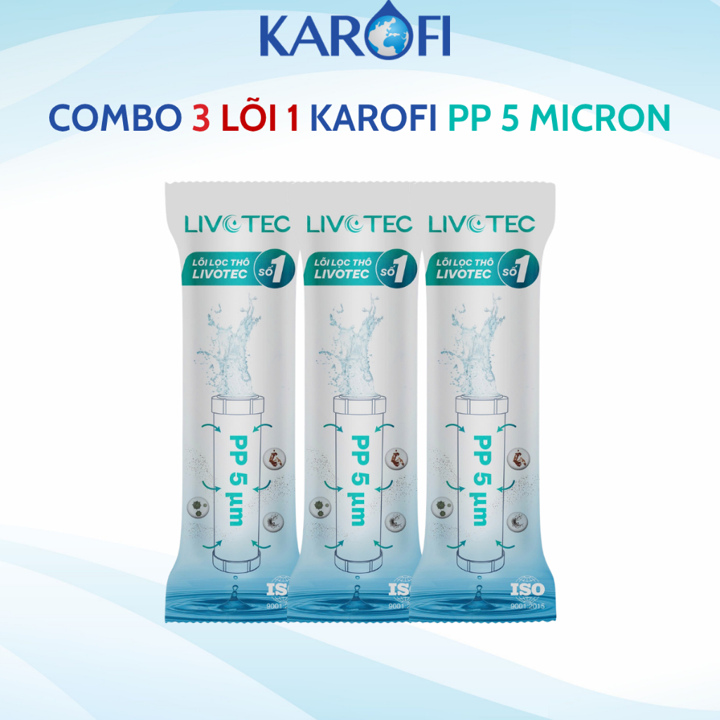 Bộ 3 lõi lọc thô số 1 SMAX DUO Karofi Lắp Cho máy Có 3 Cốc Lọc 10 inch
