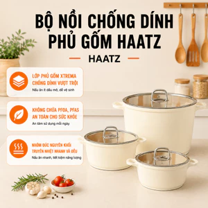 Bộ Nồi Chống Dính Phủ Gốm Haatz Xtrema 4 Món, Nhôm Đúc Nguyên Khối, An Toàn, Dùng Mọi Loại Bếp
