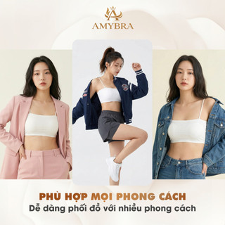 Áo Bra Đúc Su Kèm Mút Mỏng Mềm Mịn, Áo Lót Nữ 2 Dây Dáng Chui Thoải Mái AMYBRA B8881