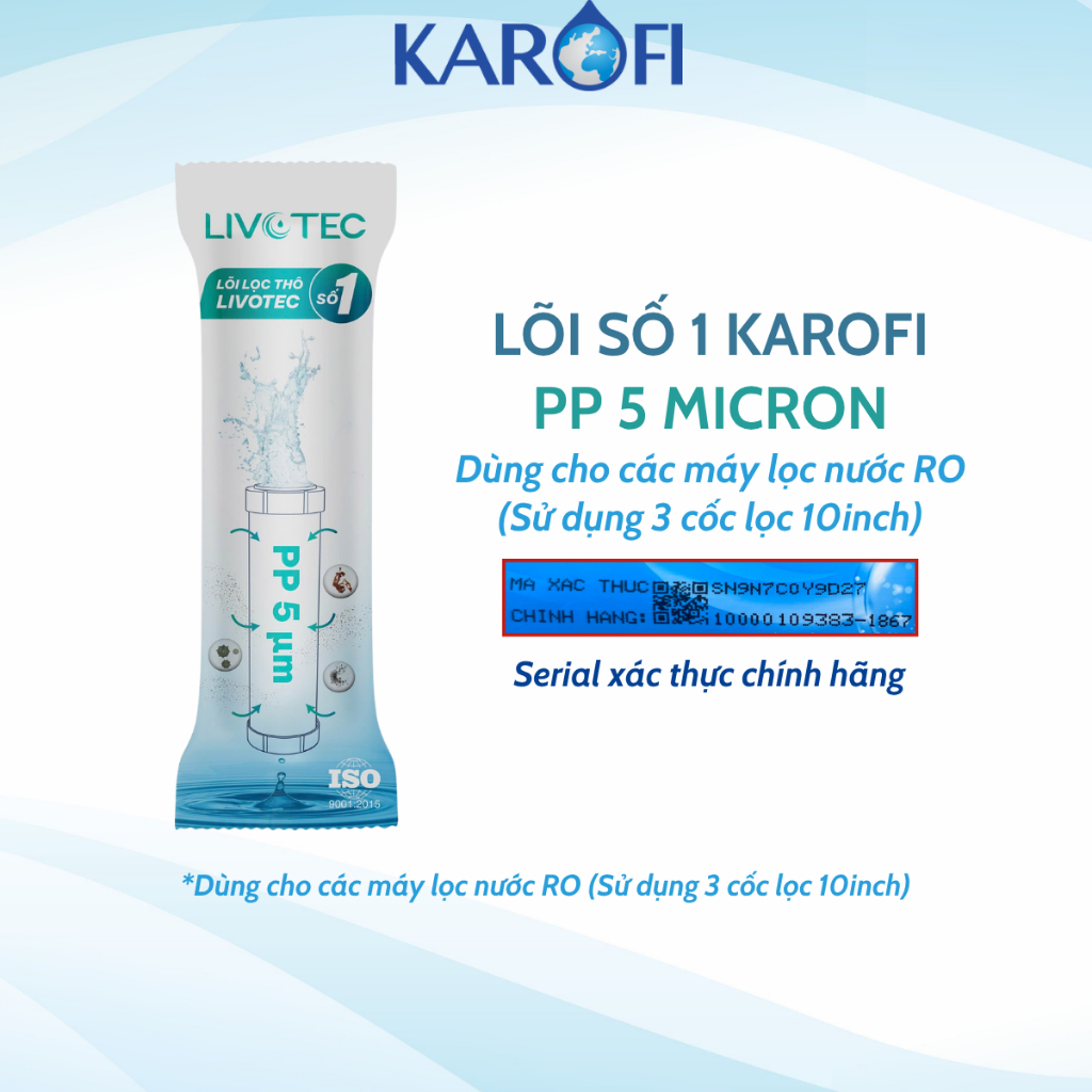 Lõi lọc nước số 1 Karofi SMAX DUO 1 Dùng Cho Máy Có 3 Cốc Lọc 10 inch