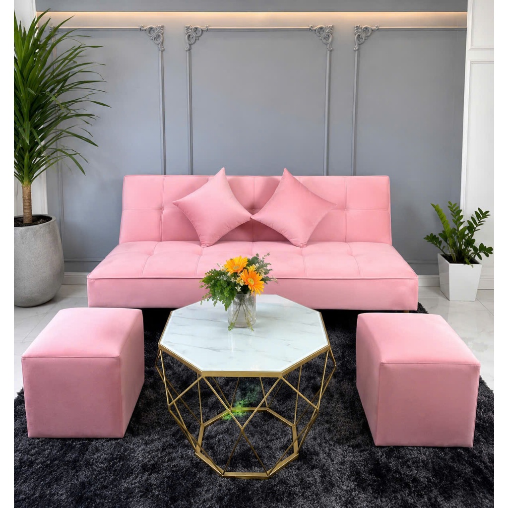 bộ sofa 3 trong 1 sang trọng đẹp mê ly + 1 bàn kim cương + 2 đôn + 2 gối ôm tiện lợi dễ dàng sử dụng