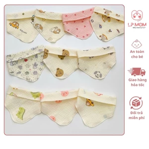 [có sỉ Set 10 Yếm Tam Giác Muslin Organic 4 Lớp Cho Bé - Yếm Dãi Thấm Hút Tốt, 2 Cúc Điều Chỉnh, Họa Tiết Ngẫu Nhiên