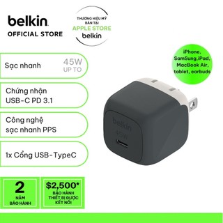 [Livestream KOL] Củ sạc nhanh Belkin Boost Charge 45w chuẩn USB-C PD 3.1 PPS nhỏ gọn 1 cổng USB-C tương thích iP/iPad