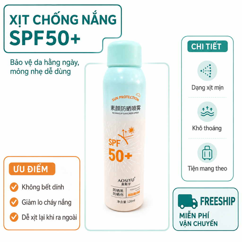 Kem Chống Nắng Body Dạng Xịt SPF50 PA+++ Dưỡng Ẩm Nhẹ Nhàng Không Nhờn Rít Chống Nước Mồ Hôi