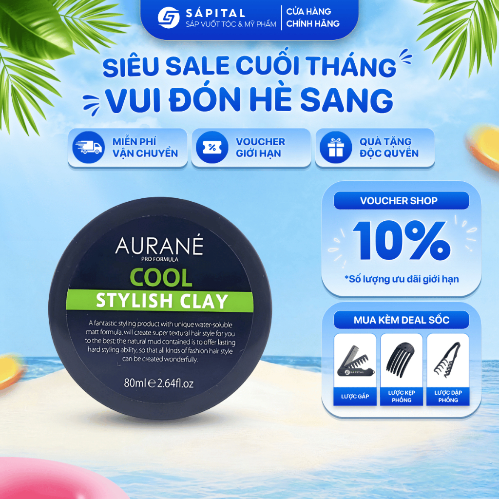[TOP 1 BÁN CHẠY]Sáp vuốt tóc Aurane Cool Stylish Clay - Sáp cứng Giữ nếp lên tới 16h, Không bóng bết