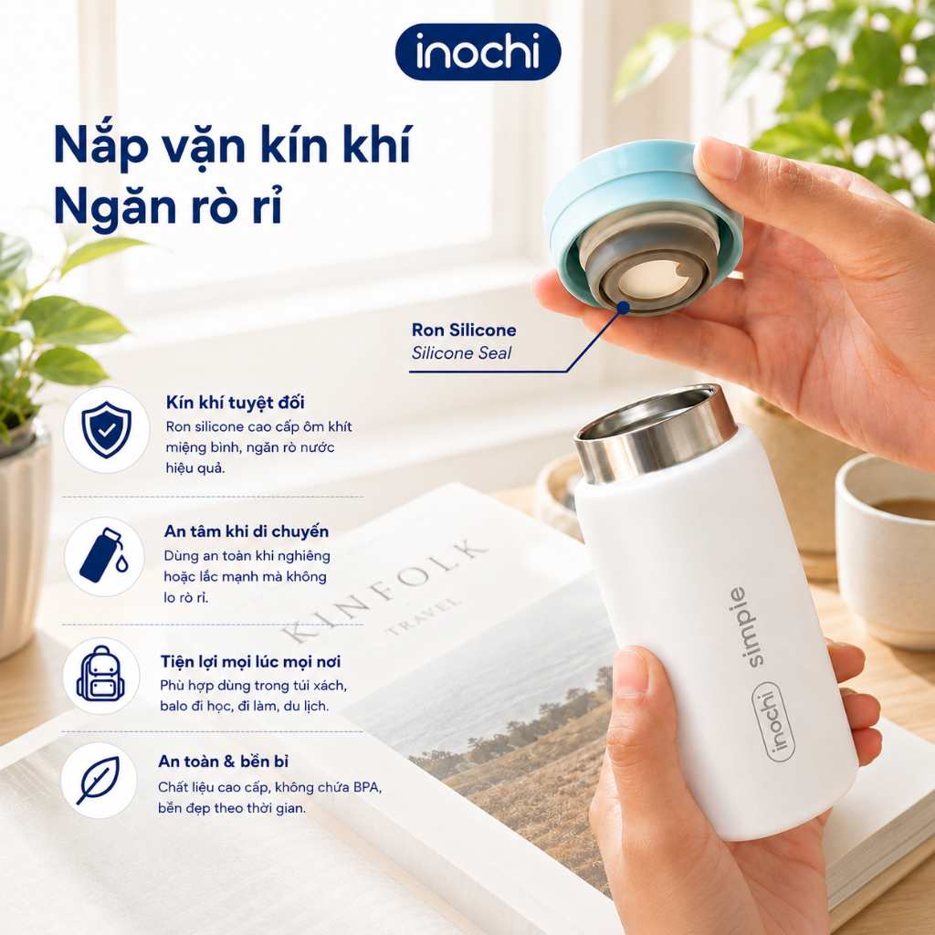 Bình giữ nhiệt Inochi Fuji Cylin 200ml - inox 316 mini nhỏ gọn giữ nóng lạnh 6-12h chống tràn | BigBuy360 - bigbuy360.vn