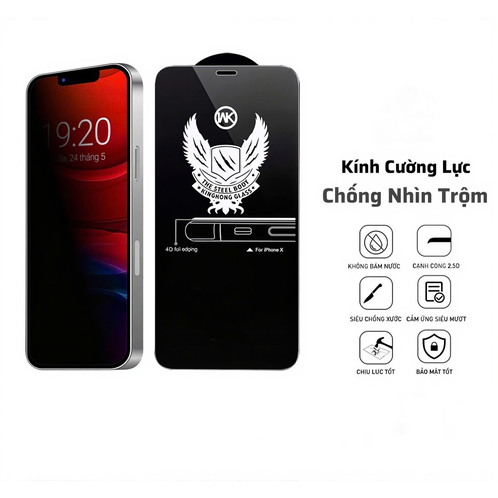 Kính Cường Lực KIGKONG Full Màn Chống Nhìn Trộm dành cho ip X/xs/xsmax/11/12/13/14/15/16/17/pro/plus/promax