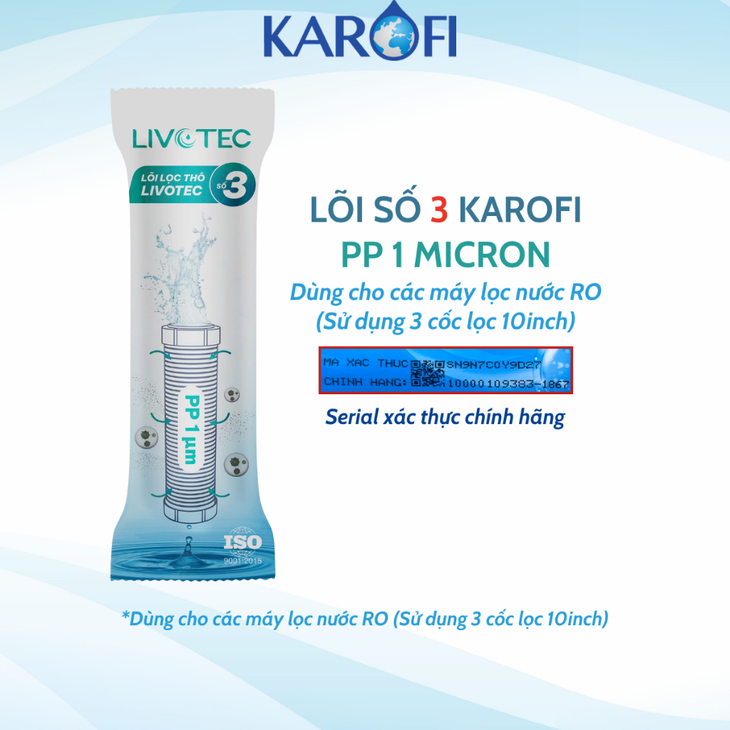 Lõi Lọc Nước Smax Duo Số 3 KAROFI PP 1 Micron Công Nghệ Vi Lọc Dùng Cho Máy Lọc Nước RO-Hàng Chính Hãng