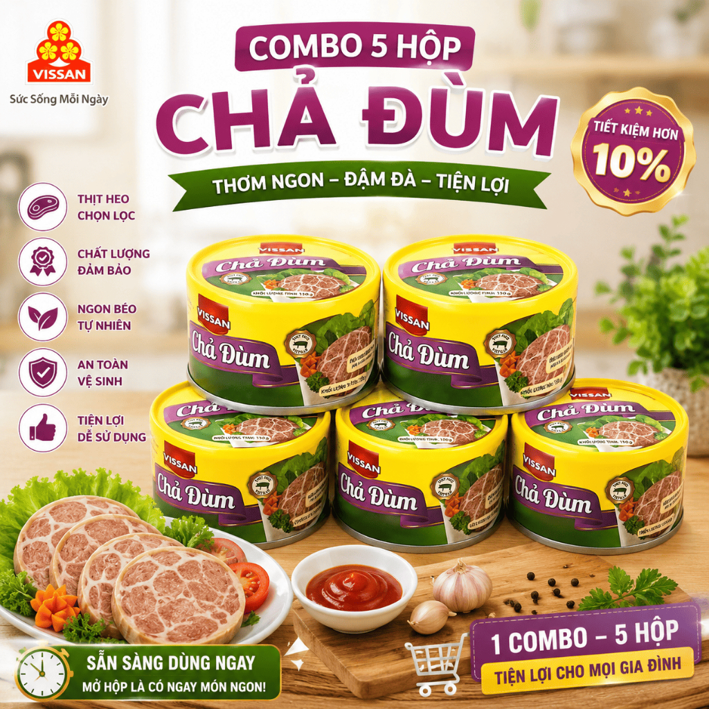 [Combo 5 Hộp] Chả Đùm Vissan – Date 2028, HSD 36 Tháng, Ăn Liền Tiện Lợi