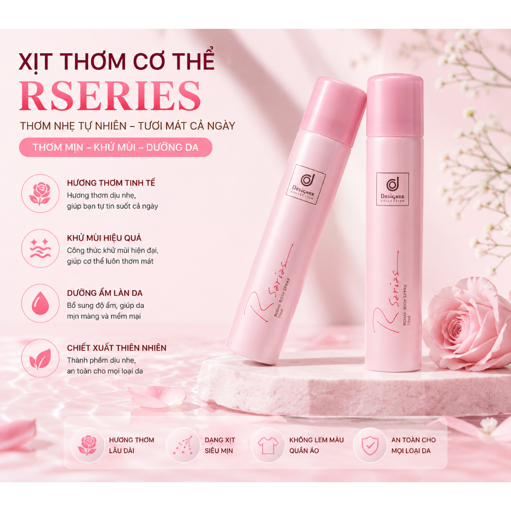 Xịt thơm cơ thể dòng R của Thái Lan: Hương thơm lâu phai, dịu nhẹ với làn da, thiết kế nhỏ gọn, dễ mang theo-75ml