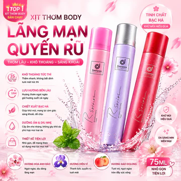Xịt khử mùi,Xịt Khử Mùi Nách Và Toàn Thân - Khử Mùi Hôi Hiệu Quả, Khô Nhanh, Hương Thơm Quyến Rũ,Khử mùi cơ thể 75ml